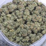 Alaskan Ice AAA cannabis buds close up in container at BakeHouse Canada