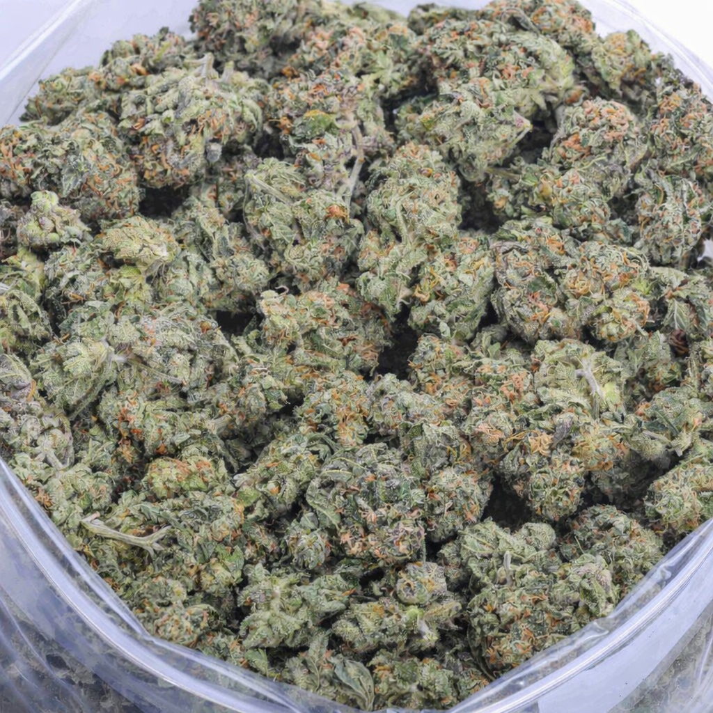 Alaskan Ice AAA cannabis buds close up in container at BakeHouse Canada